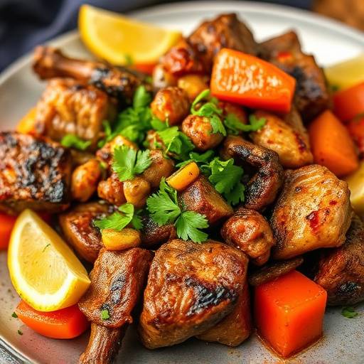 A bowl of vibrant Chakalaka next to grilled meat
