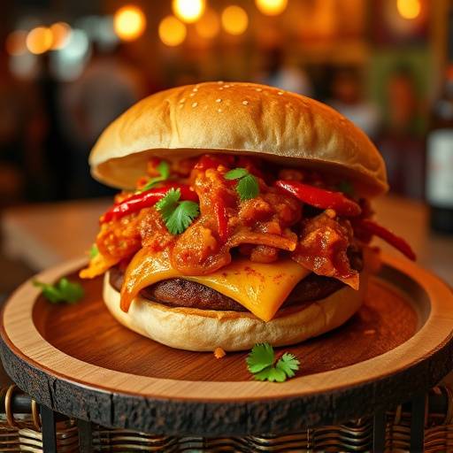 Bunny Chow, a hollowed-out loaf of bread filled with Durban curry, presented on a wooden board.