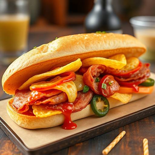 Gatsby: A long sandwich filled with chips, polony, and various sauces.