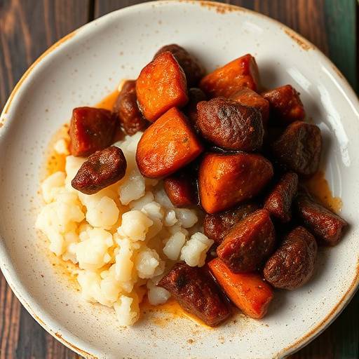 Image of a bowl of hearty chakalaka served with pap.