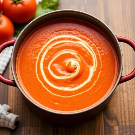 Image of a pot of creamy tomato soup.