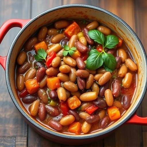 Image of a pot of South African style beans with vegetables.