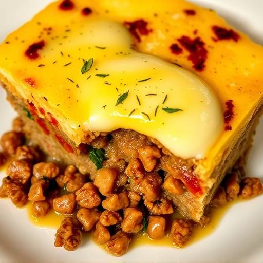 Image of Bobotie, a spiced minced meat dish with an egg custard topping