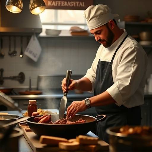 Screenshot of a video player with captions enabled, showing a South African chef demonstrating how to make Biltong.